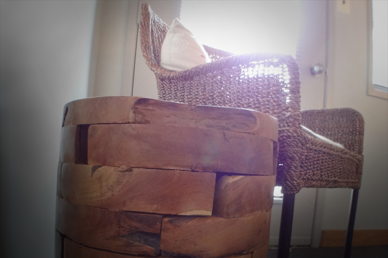 Side table at Catch a Fish Acupuncture and Wellness